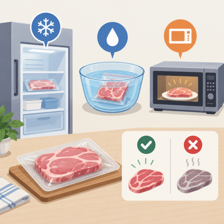 AI 생성 설명 이미지: 안산일동맛집 유니드정육식당 | 냉동 고기 해동법과 재냉동 판단 기준